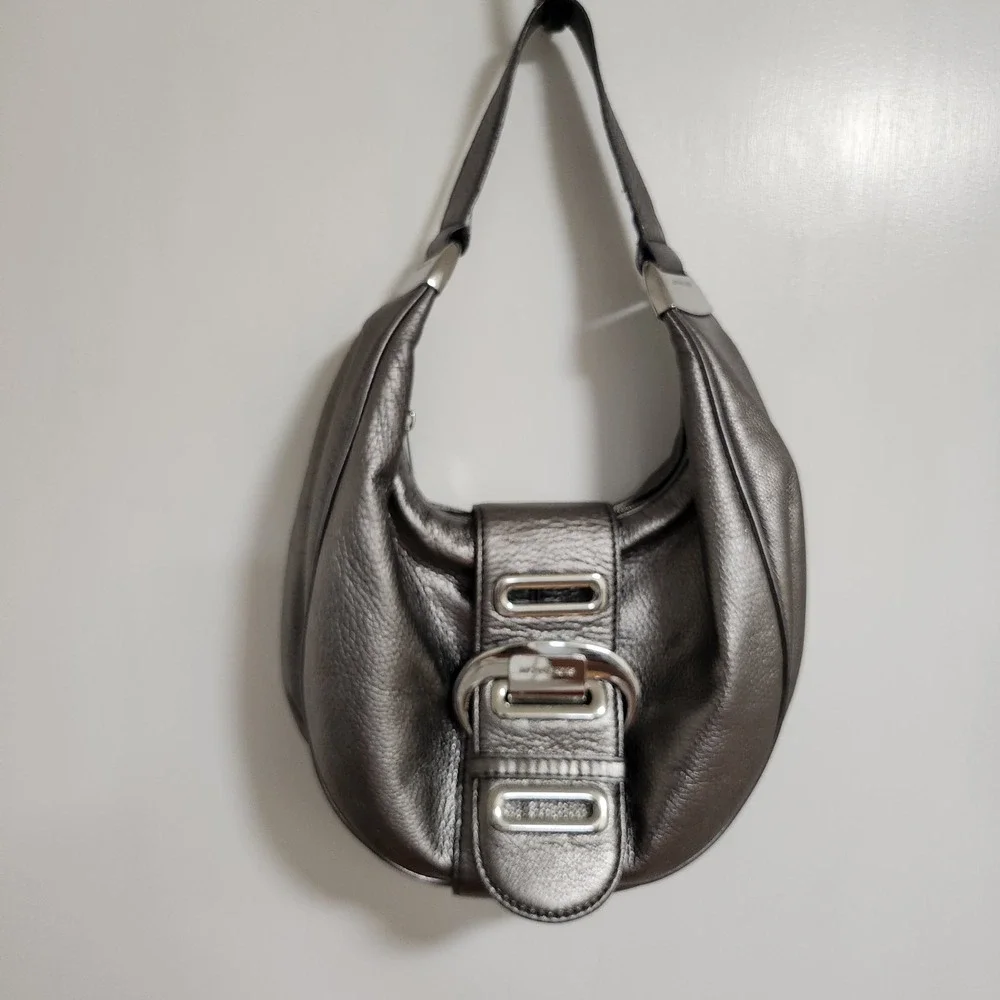 Michael Kors Morgan Hobo Metallic Silver Shoulder Bag Medium Cresent shape